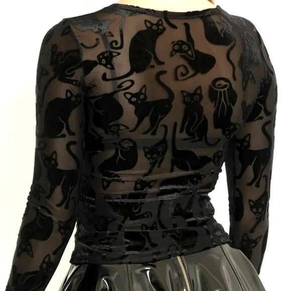 ISO Burned Velvet Cats Longsleeve Top